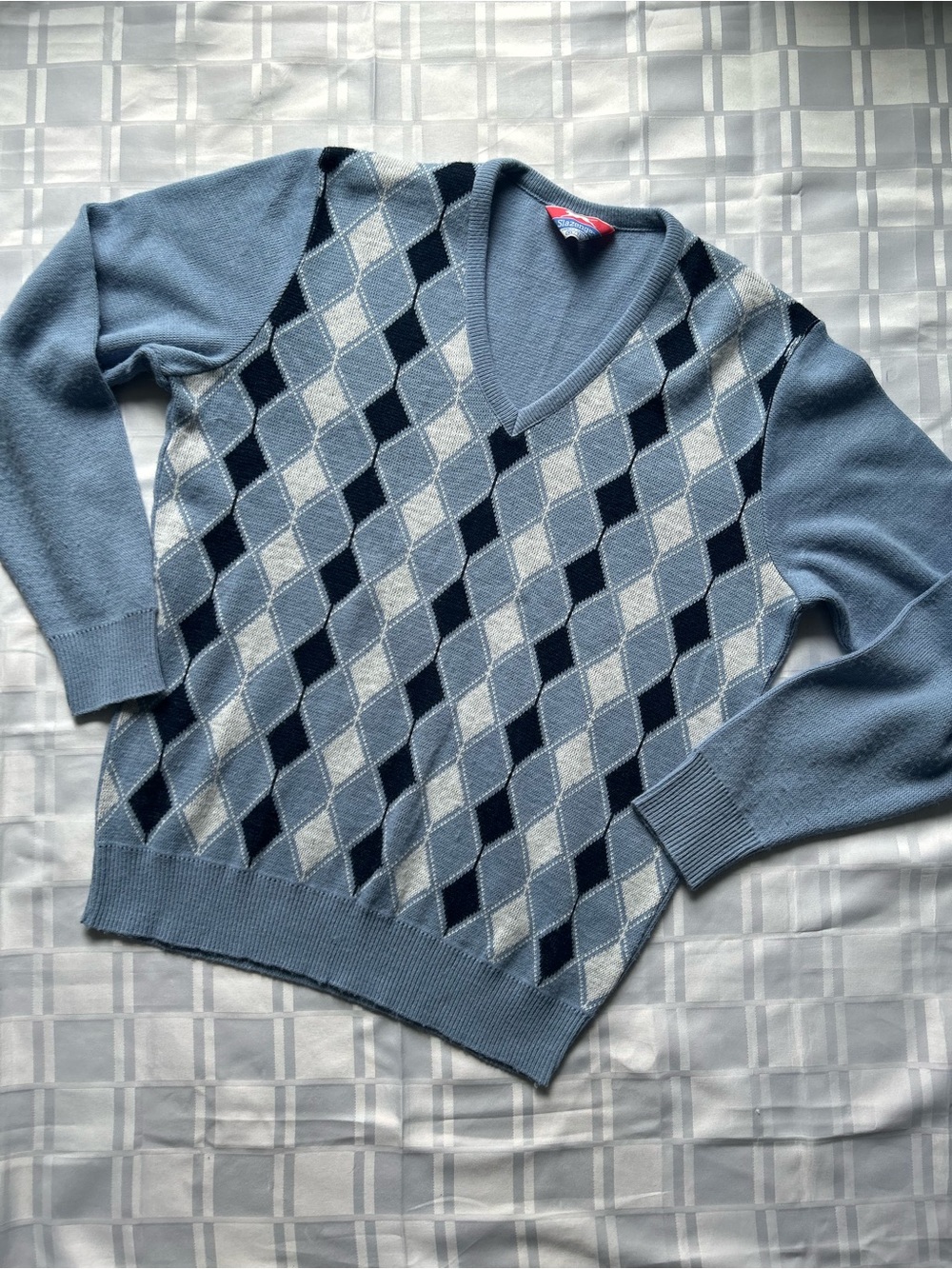 Slazenger Vintage Light Blue Argyle V-Neck Knit Sweater